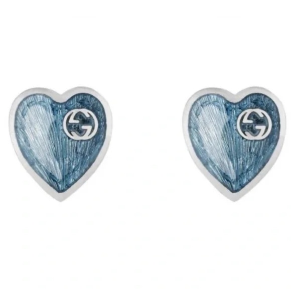Gucci Full Inclusion Blue Enamel Heart earrings with Interlocking G - Picture 1 of 8